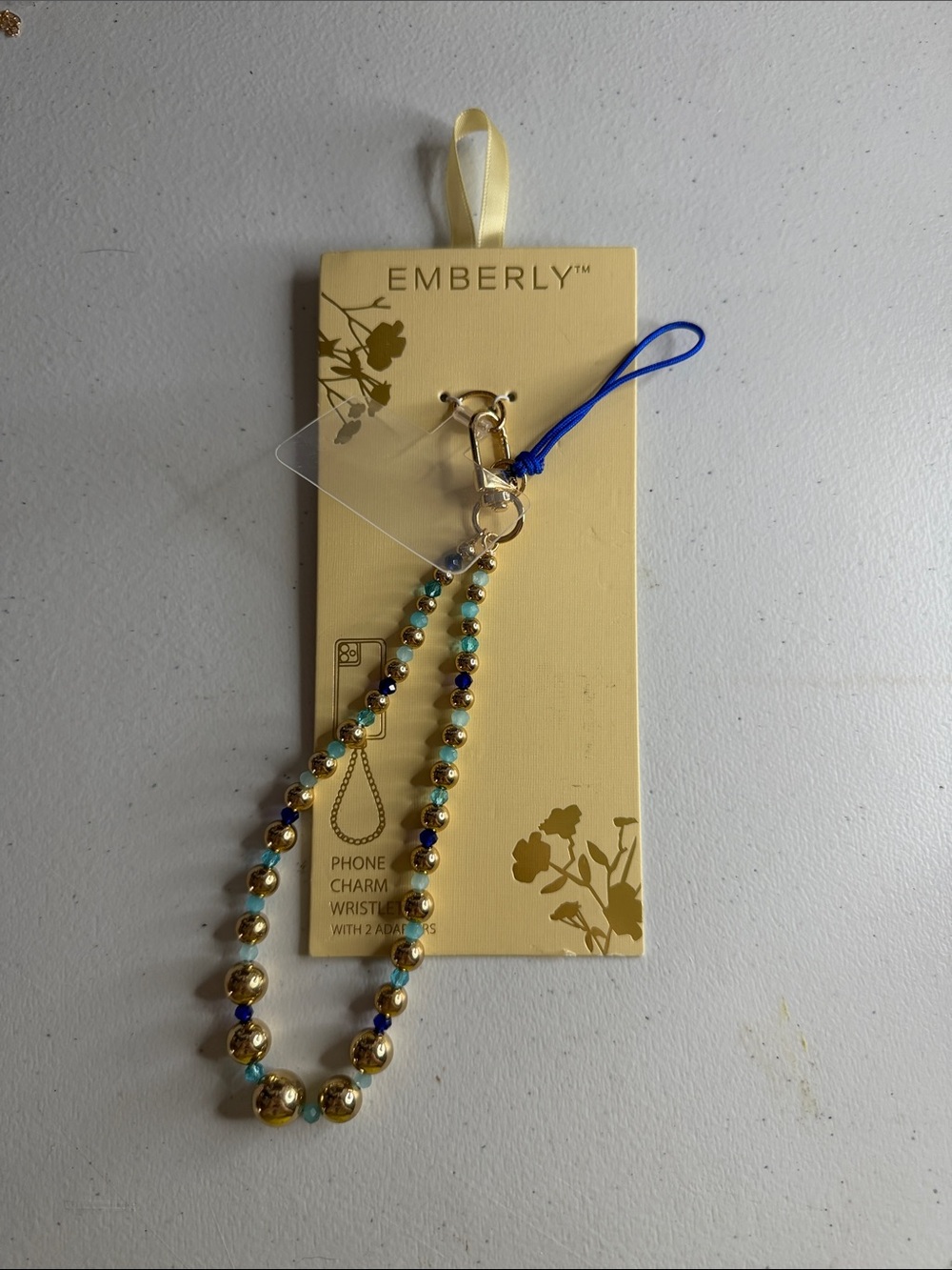 Kohl's Gold and Turquoise Beaded Phone Strap Charm with Royal Blue Loop
